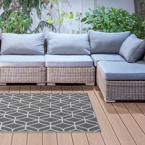 Geometria mintás kétoldalú kültéri szőnyeg, szürke és fehér, 121 x 180 cm, csomag, 6 db