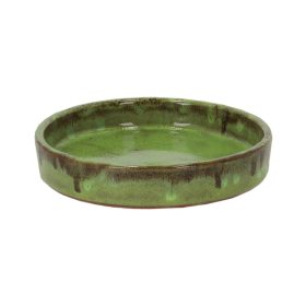   Zománcolt kerámia virágcserép alátét, zöld, 15 cm átmérőjű