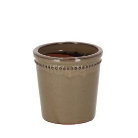   Zománcolt kerámia virágcserép, szürkés barna, 12 cm átmérőjű