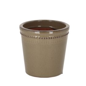   Zománcolt kerámia virágcserép, szürkés barna, 15 cm átmérőjű, csomag, 12 db