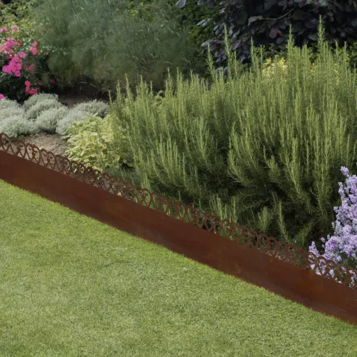 Rusztikus stílusú fém ágyásszegély, gyepszegély, 480 x 20 cm, csomag, 4 db