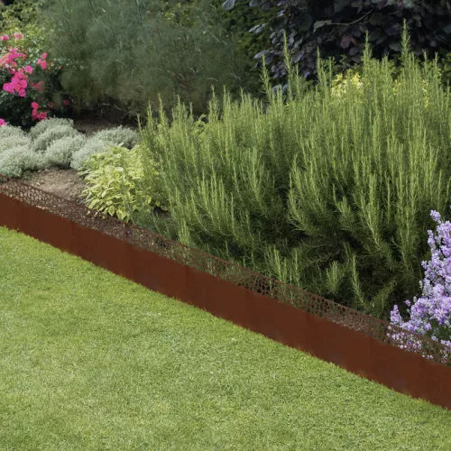 Rusztikus stílusú fém ágyásszegély, gyepszegély,  480 x 20 cm, csomag, 4 db
