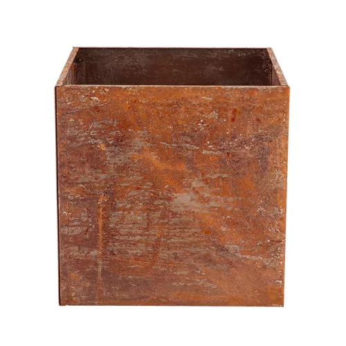 Rozsdásított felületű fém virágláda, 38 x 38 x 38 cm, csomag, 2 db