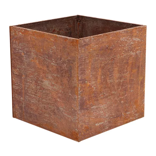 Rozsdásított felületű fém virágláda, 38 x 38 x 38 cm, csomag, 2 db