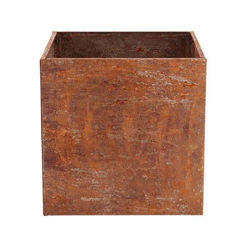 Rozsdásított felületű fém virágláda, 38 x 38 x 38 cm, csomag, 2 db