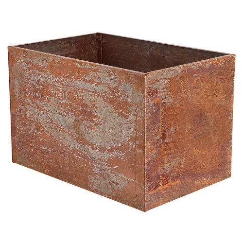 Rozsdásított felületű fém virágláda, 50 x 38 x 38 cm, csomag, 2 db