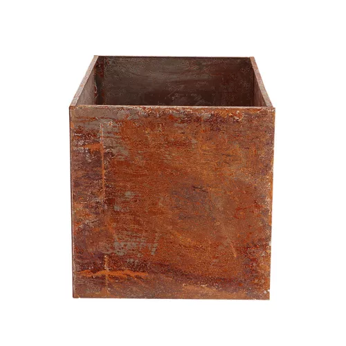 Rozsdásított felületű fém virágláda, 50 x 38 x 38 cm, csomag, 2 db