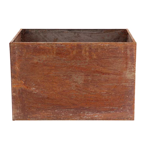 Rozsdásított felületű fém virágláda, 50 x 38 x 38 cm, csomag, 2 db