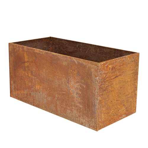 Rozsdásított felületű fém virágláda, 70 x 38 x 38 cm, csomag, 2 db