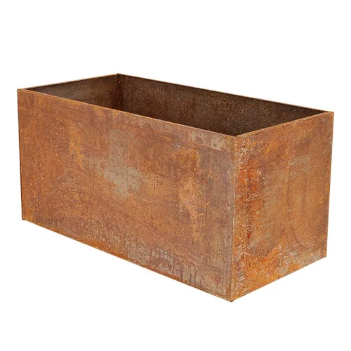 Rozsdásított felületű fém virágláda, 70 x 38 x 38 cm, csomag, 2 db
