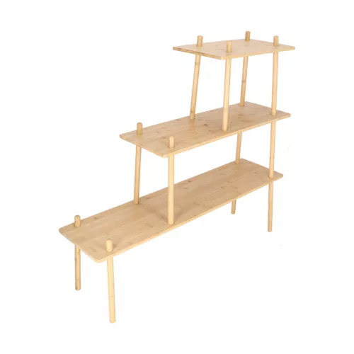 Beltéri három szintes bambusz polc, 117 x 30 x 106 cm, csomag,  2 db