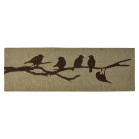   Világosbarna kókuszrost lábtörlő, madár mintás, 120 x 40 cm