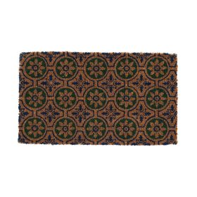   Portugál mintás nagyméretű kókuszrost lábtörlő, zöld-kék 75x45 cm