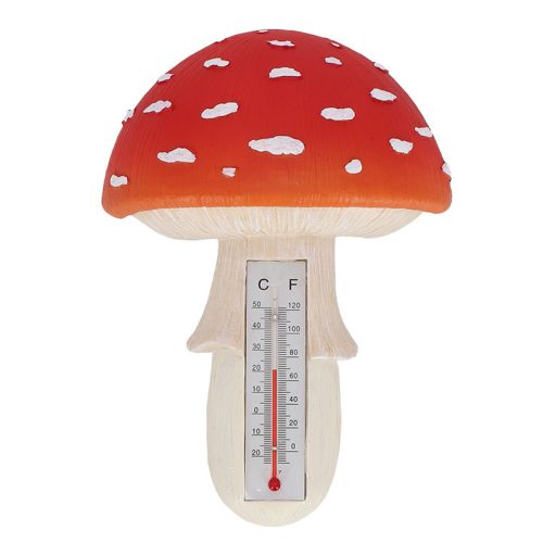 Felakasztható polyresin hőmérő, légyölő galócás, 17 cm, csomag, 12 db