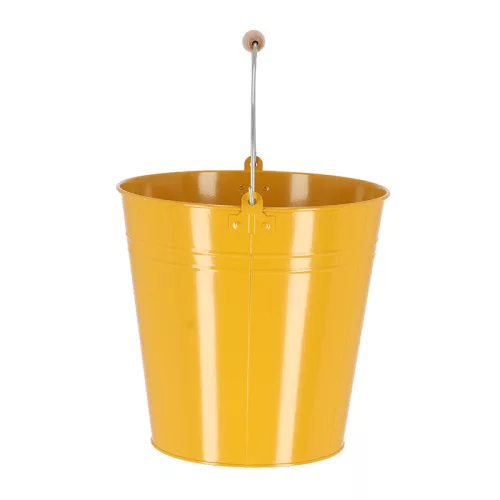 Cink kerti vödör, fa fogóval, 10,75 literes, sárga