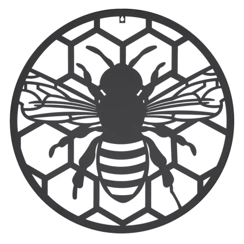 Lézervágott fém fali dekoráció, méhecske mintás, 60 cm átmérőjű, csomag, 4 db