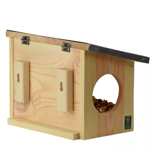 Dupla bejáratú mókus etető, cink tetővel, 25 cm